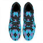Blue Black And Purple Argyle Print High Top Leather Sneakers