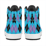 Blue Black And Purple Argyle Print High Top Leather Sneakers