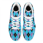 Blue Black And Purple Argyle Print High Top Leather Sneakers