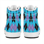 Blue Black And Purple Argyle Print High Top Leather Sneakers
