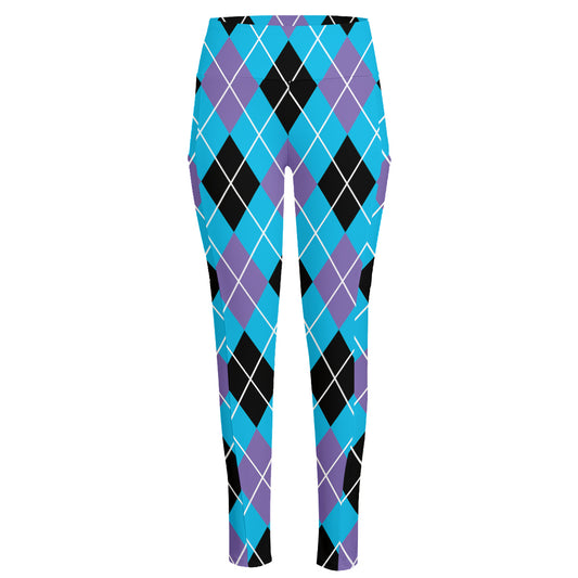 Blue Black And Purple Argyle Print High-Waisted Pocket Leggings