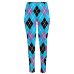 Blue Black And Purple Argyle Print High-Waisted Pocket Leggings