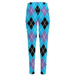 Blue Black And Purple Argyle Print High-Waisted Pocket Leggings