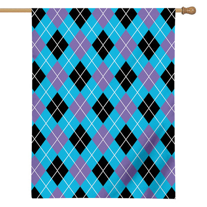 Blue Black And Purple Argyle Print House Flag