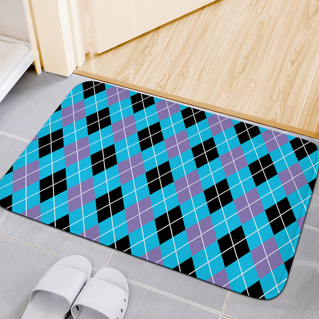 Blue Black And Purple Argyle Print Indoor Door Mat