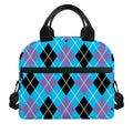 Blue Black And Purple Argyle Print Insulated Lunch Bag