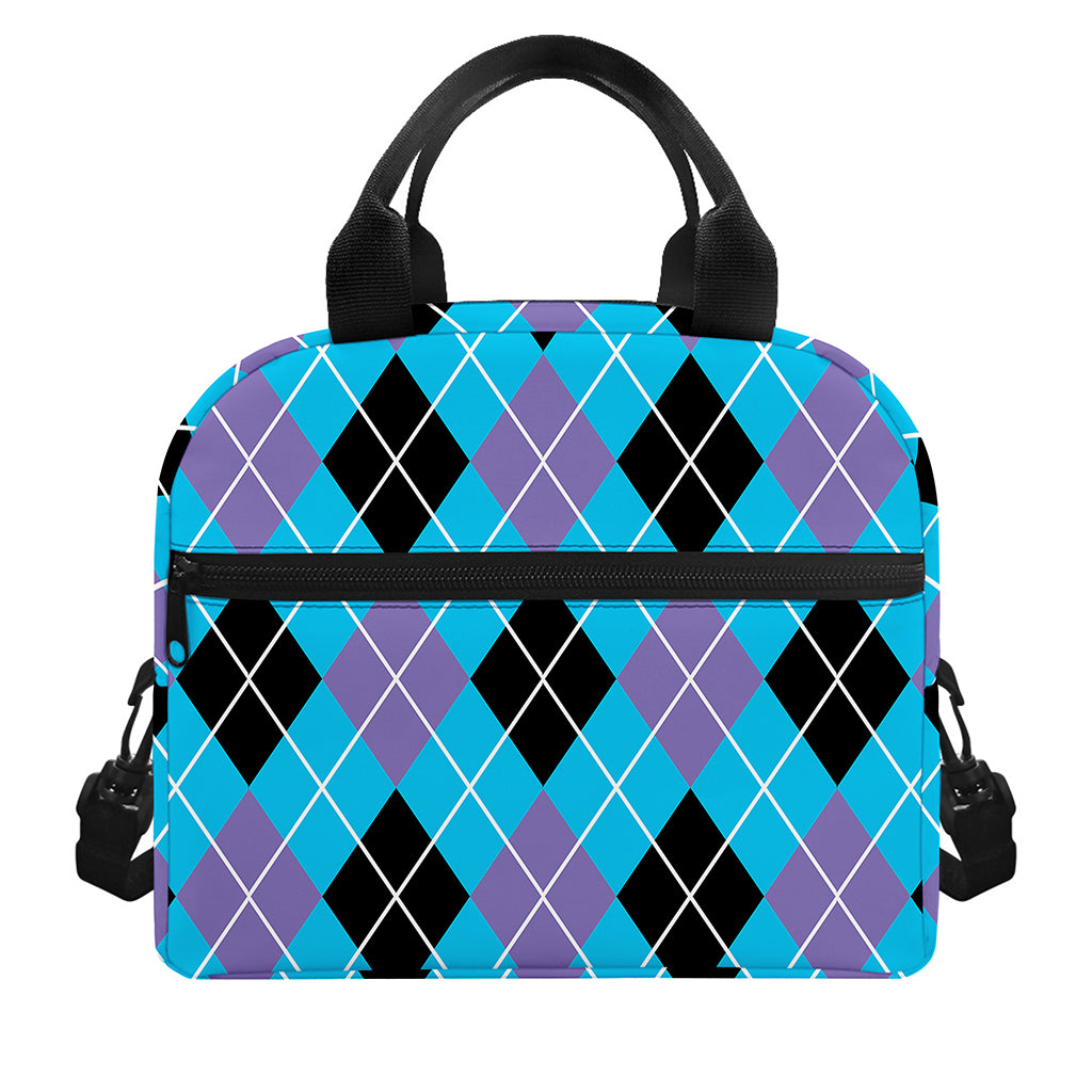 Blue Black And Purple Argyle Print Insulated Lunch Bag