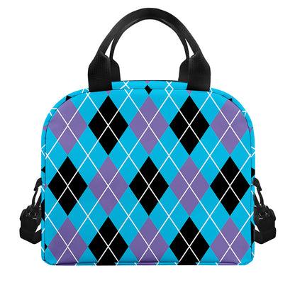 Blue Black And Purple Argyle Print Insulated Lunch Bag