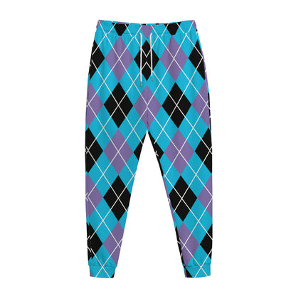 Blue Black And Purple Argyle Print Jogger Pants