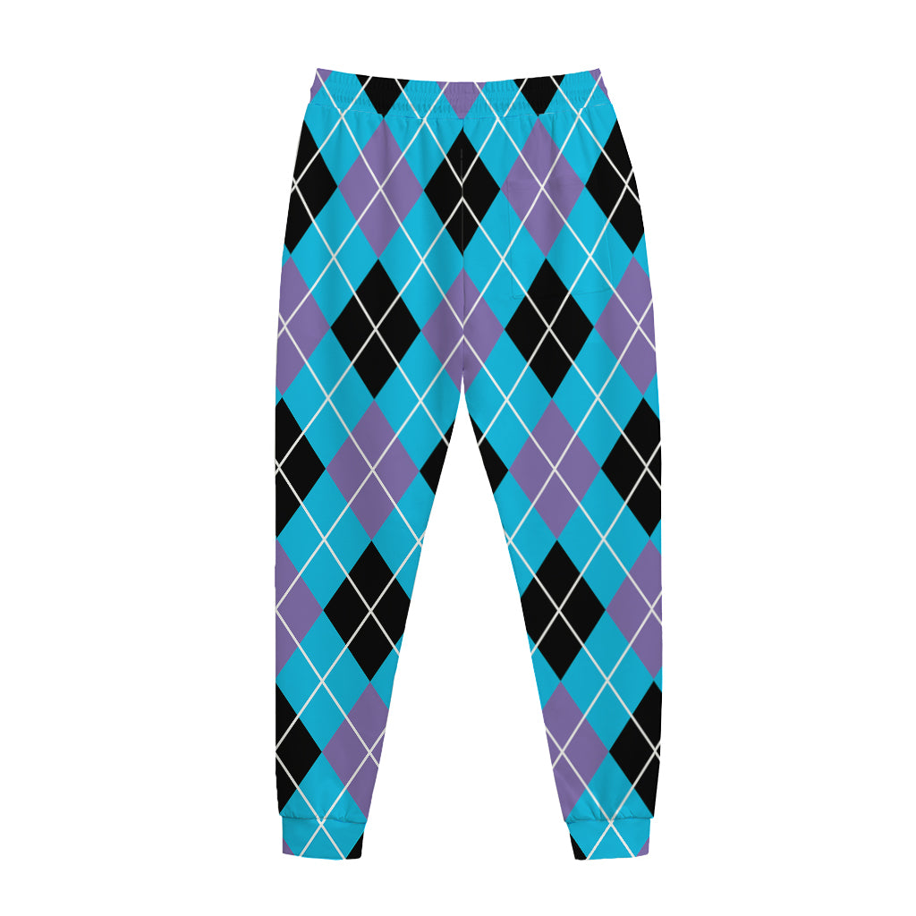 Blue Black And Purple Argyle Print Jogger Pants