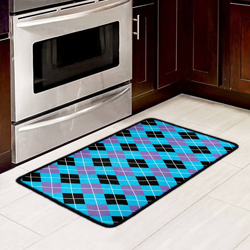 Blue Black And Purple Argyle Print Kitchen Mat