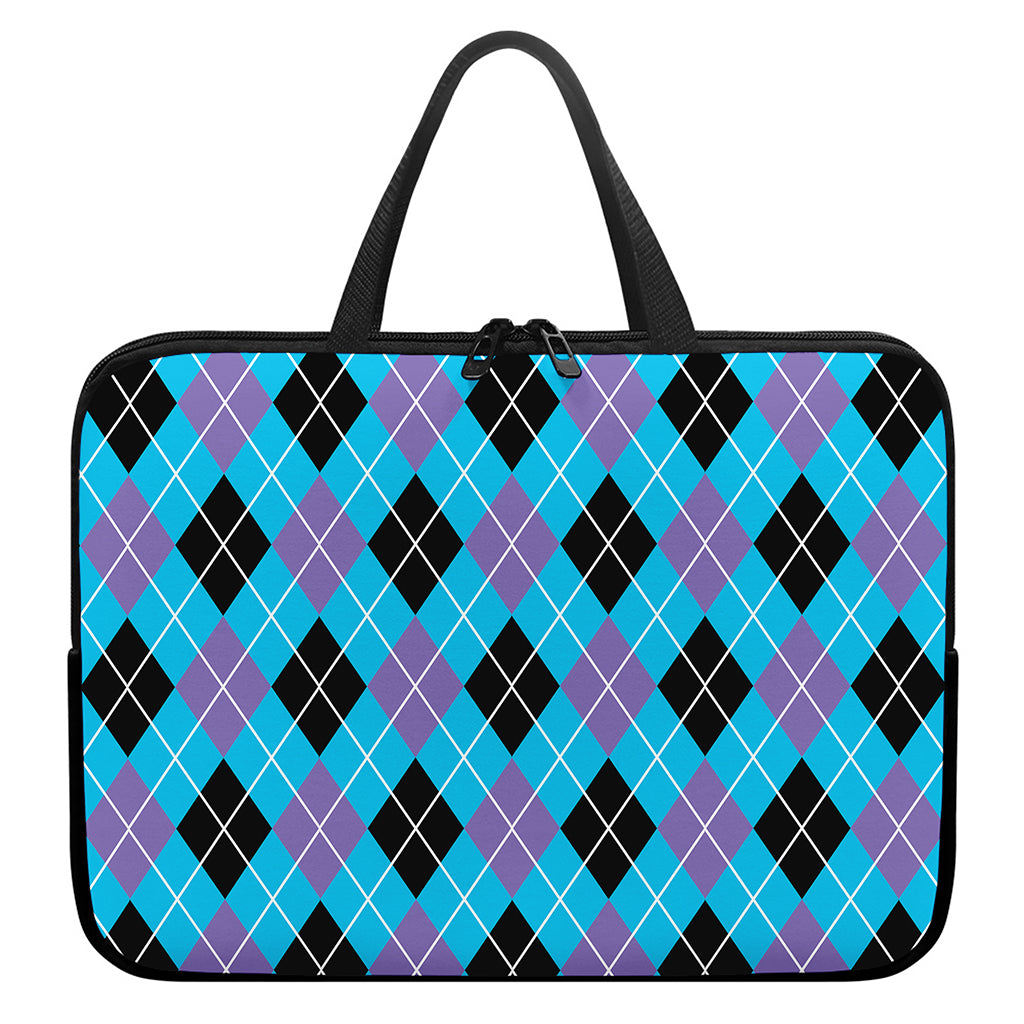Blue Black And Purple Argyle Print Laptop Sleeve With Handle