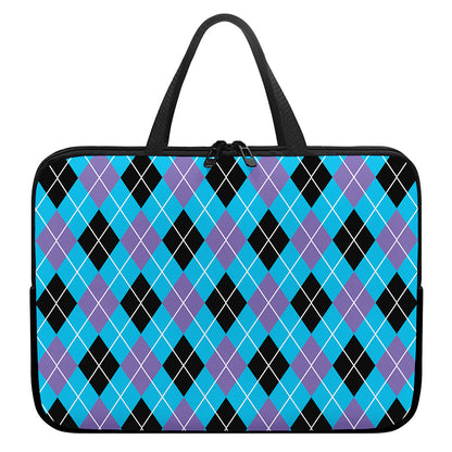 Blue Black And Purple Argyle Print Laptop Sleeve With Handle