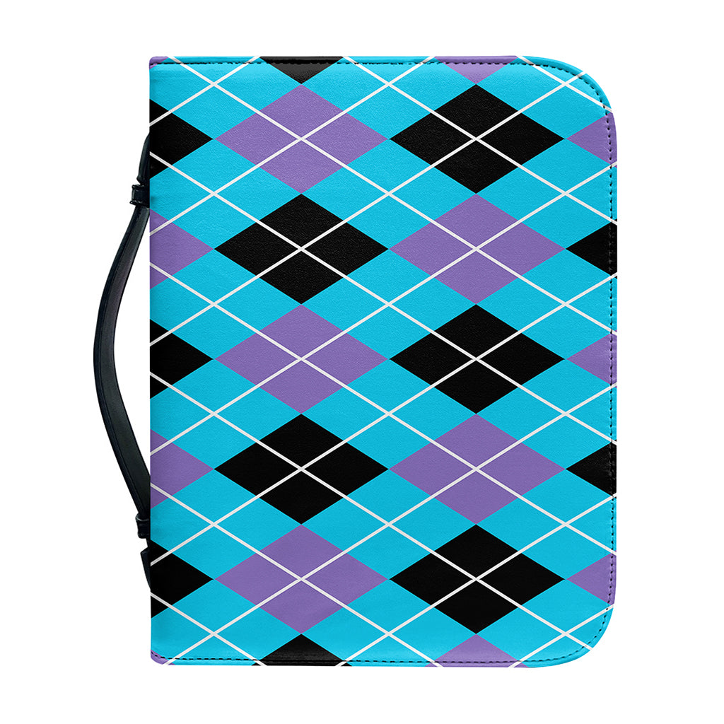 Blue Black And Purple Argyle Print Leather Bible Cover