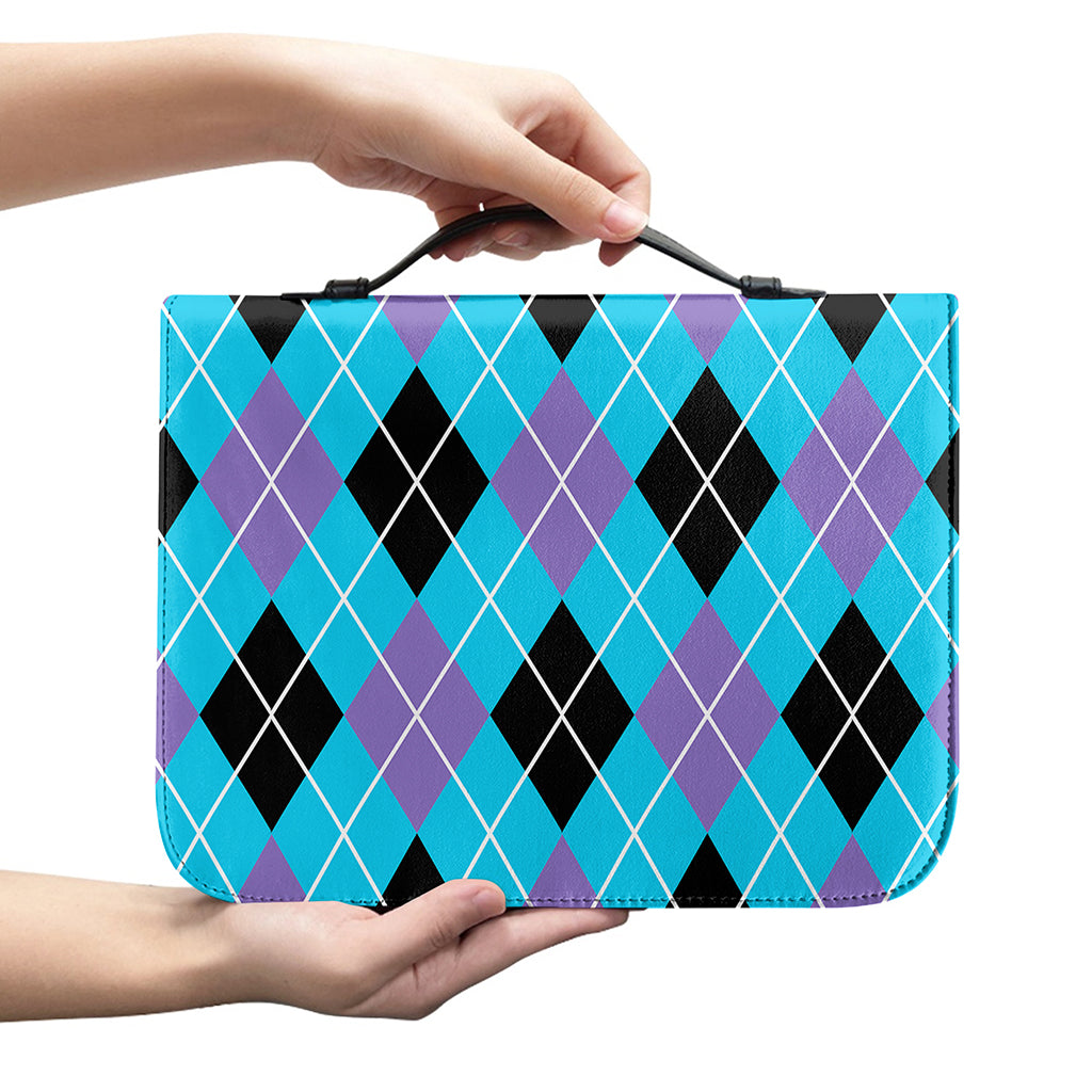 Blue Black And Purple Argyle Print Leather Bible Cover