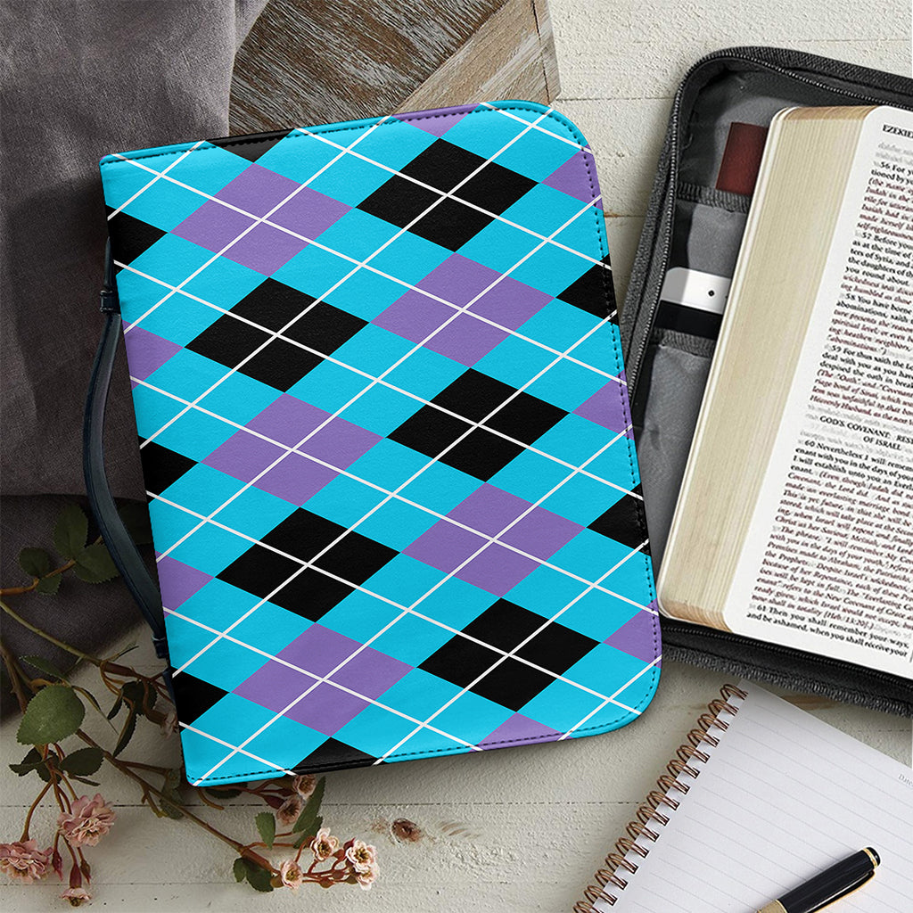 Blue Black And Purple Argyle Print Leather Bible Cover