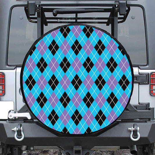 Blue Black And Purple Argyle Print Leather Spare Tire Cover