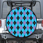 Blue Black And Purple Argyle Print Leather Spare Tire Cover