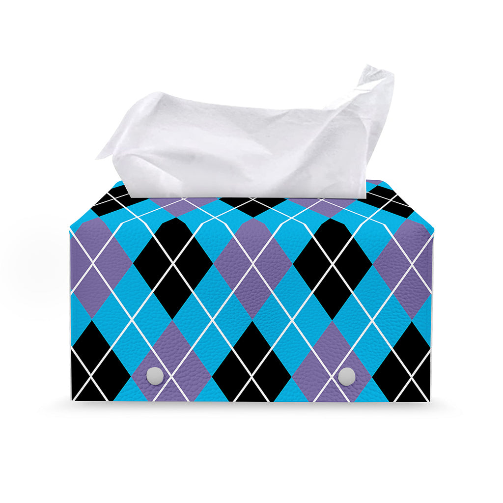 Blue Black And Purple Argyle Print Leather Tissue Box Cover