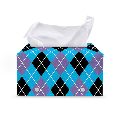 Blue Black And Purple Argyle Print Leather Tissue Box Cover