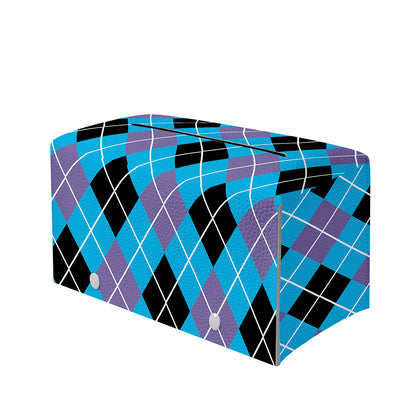Blue Black And Purple Argyle Print Leather Tissue Box Cover