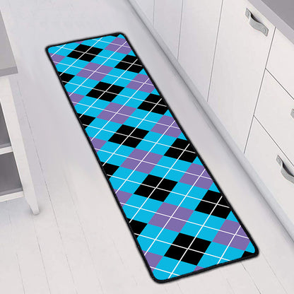 Blue Black And Purple Argyle Print Long Kitchen Mat