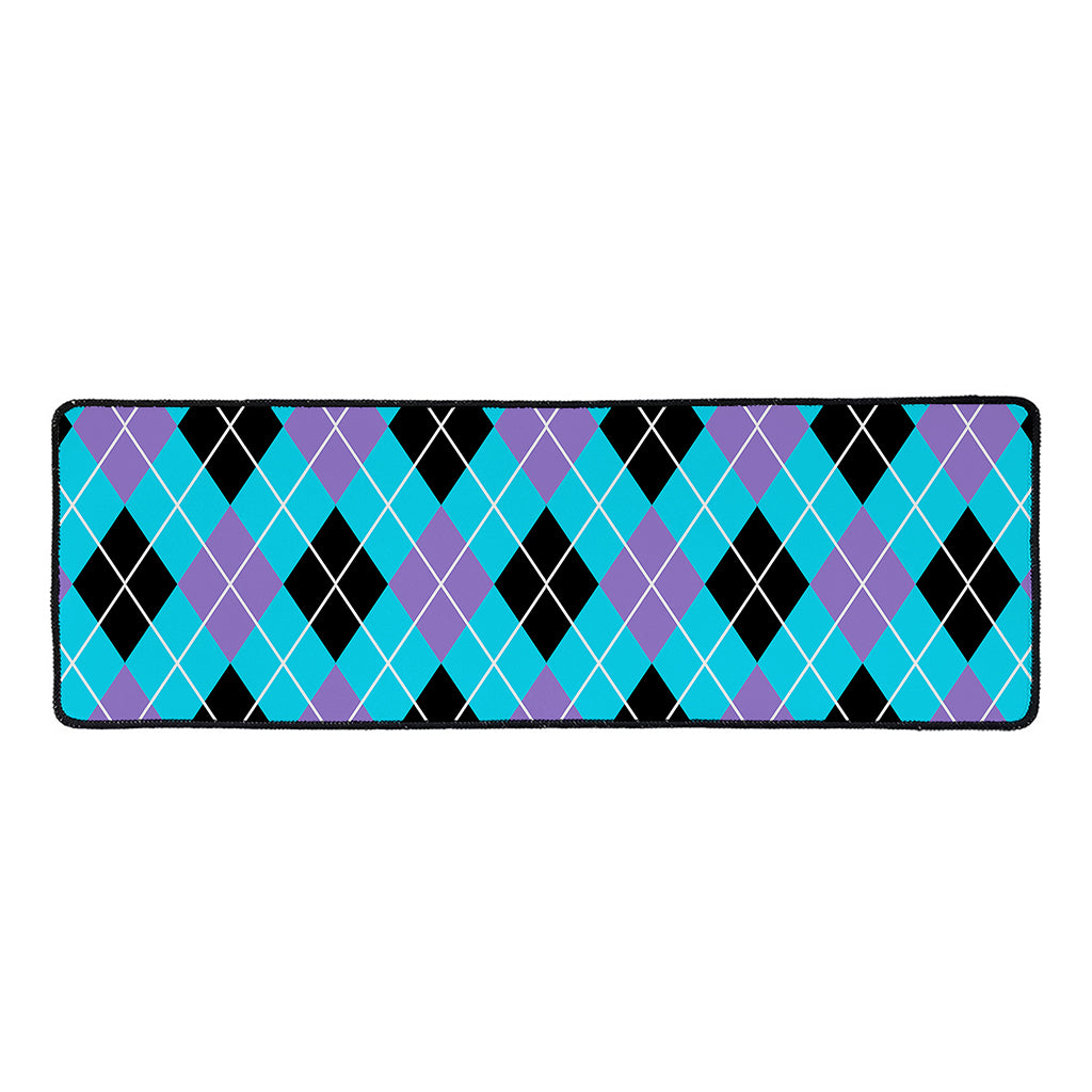 Blue Black And Purple Argyle Print Long Kitchen Mat