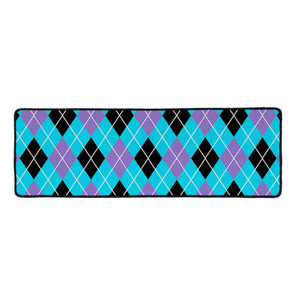 Blue Black And Purple Argyle Print Long Kitchen Mat