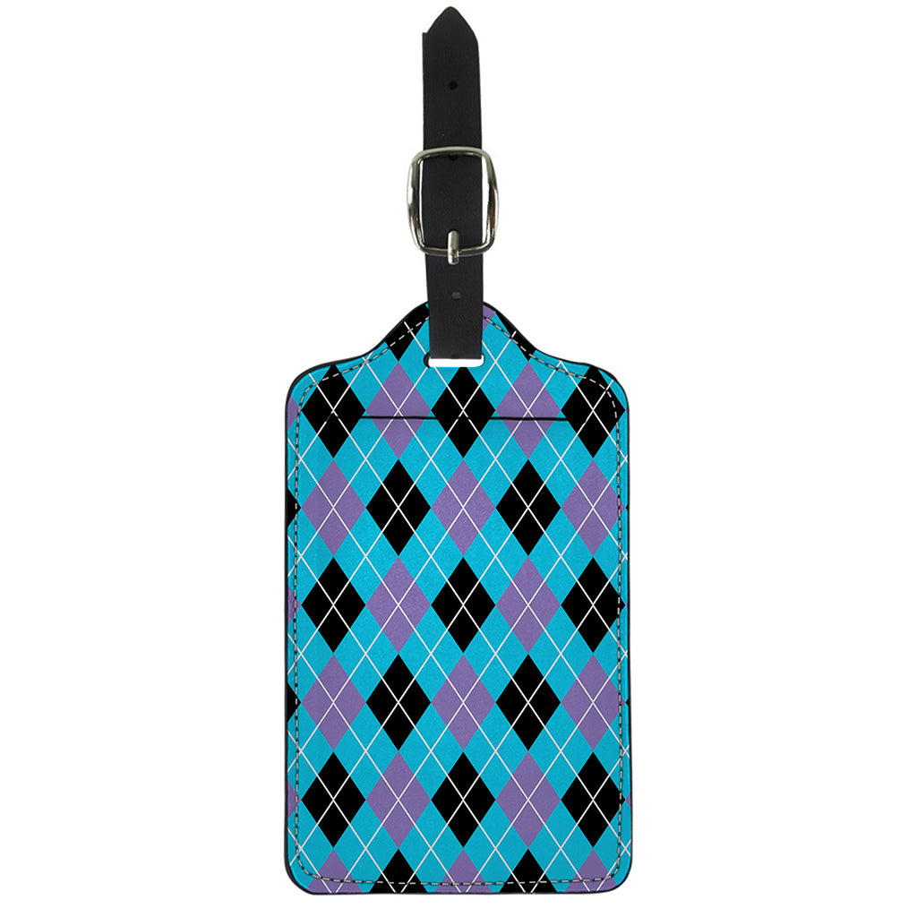 Blue Black And Purple Argyle Print Luggage Tag