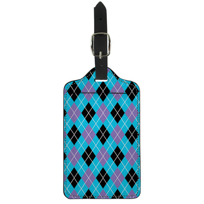 Blue Black And Purple Argyle Print Luggage Tag