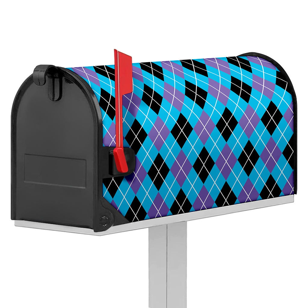 Blue Black And Purple Argyle Print Mailbox Cover
