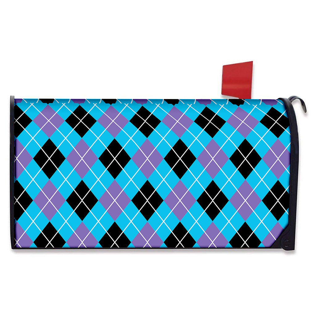 Blue Black And Purple Argyle Print Mailbox Cover
