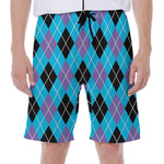 Blue Black And Purple Argyle Print Men's Beach Shorts