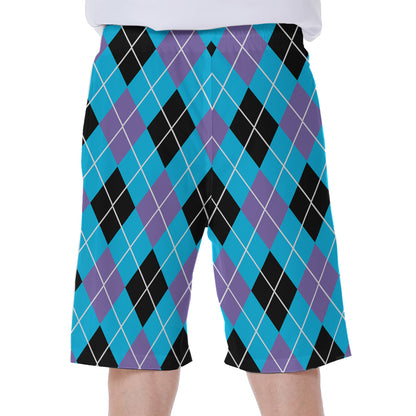 Blue Black And Purple Argyle Print Men's Beach Shorts