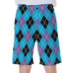 Blue Black And Purple Argyle Print Men's Beach Shorts
