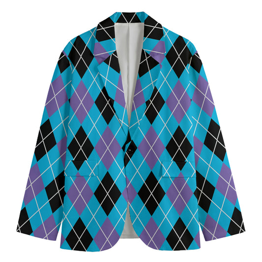 Blue Black And Purple Argyle Print Men's Blazer