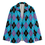 Blue Black And Purple Argyle Print Men's Blazer