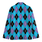 Blue Black And Purple Argyle Print Men's Blazer