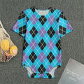 Blue Black And Purple Argyle Print Men's Bodysuit
