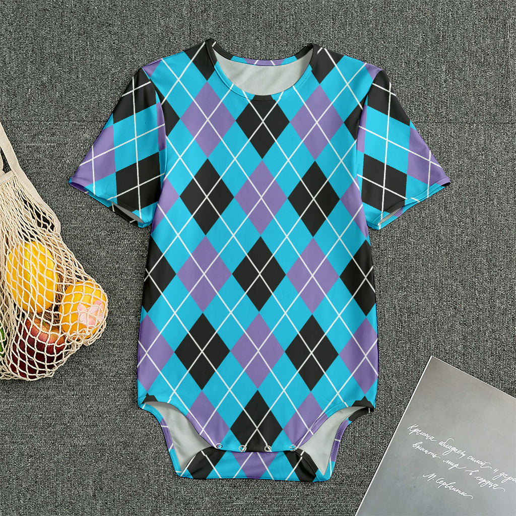 Blue Black And Purple Argyle Print Men's Bodysuit