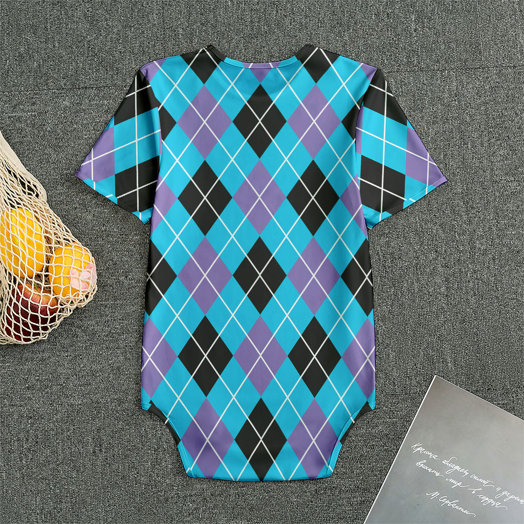 Blue Black And Purple Argyle Print Men's Bodysuit
