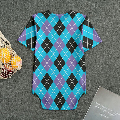 Blue Black And Purple Argyle Print Men's Bodysuit