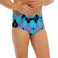 Blue Black And Purple Argyle Print Men's Briefs