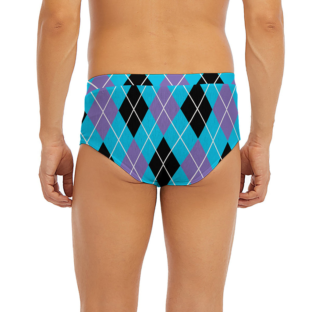 Blue Black And Purple Argyle Print Men's Briefs