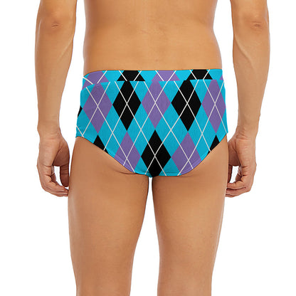 Blue Black And Purple Argyle Print Men's Briefs