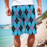 Blue Black And Purple Argyle Print Men's Cargo Shorts