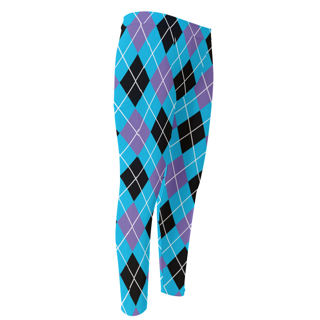 Blue Black And Purple Argyle Print Men's Compression Pants