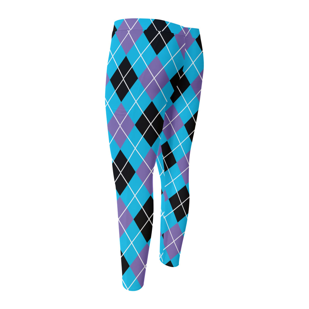 Blue Black And Purple Argyle Print Men's Compression Pants