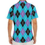 Blue Black And Purple Argyle Print Men's Deep V-Neck Shirt