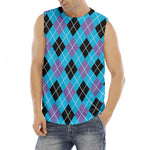 Blue Black And Purple Argyle Print Men's Fitness Tank Top